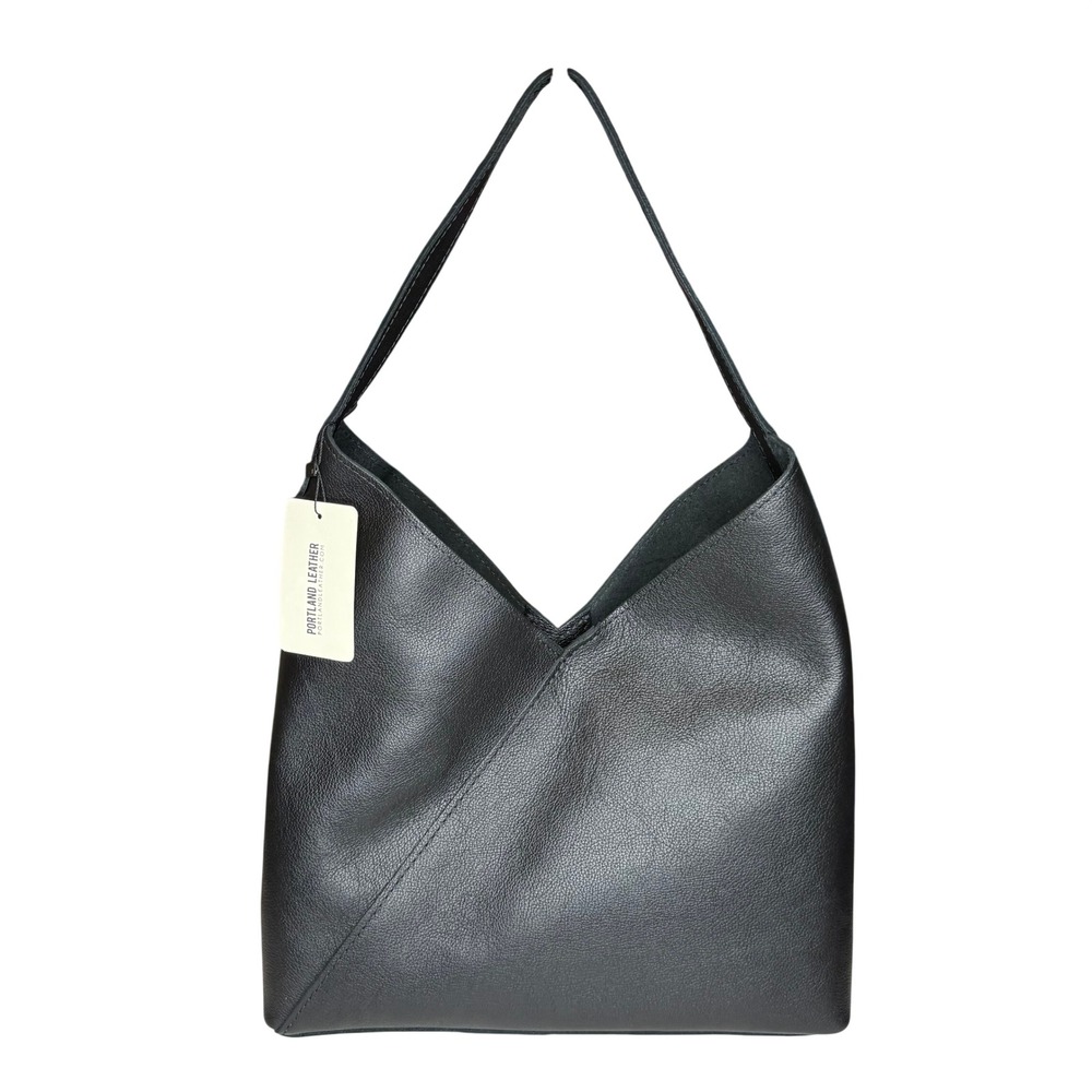 NWT Portland Leather Goods Oversized Naomi Shoulder Bag Pebbled Black